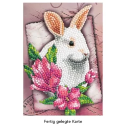 Diamond-Painting-Grußkarte, Weißes Kaninchen, 11,5cm x 16,5cm, inkl. Zubehör