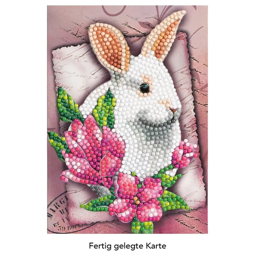 Diamond-Painting-Grußkarte, Weißes Kaninchen, 11,5cm x 16,5cm, inkl. Zubehör