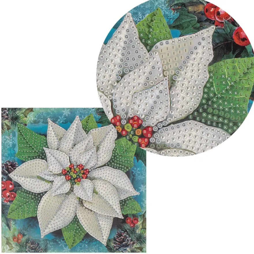 Diamond-Painting-Grußkarte, Weißer Weihnachtsstern, 16cm x 16cm, inkl. Zubehör