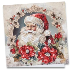 Diamond-Painting-Grußkarte, Weihnachtsmann im Blütenkranz, 16cm x 16cm, inkl. Zubehör