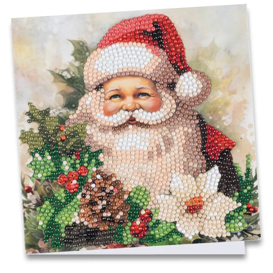 Diamond-Painting-Grußkarte, Weihnachtsmann mit Weihnachtsstern, 16cm x 16cm, inkl. Zubehör