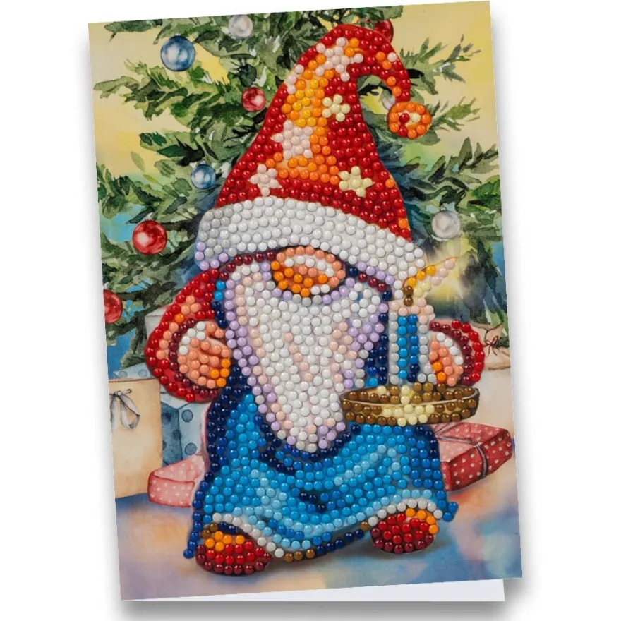Diamond-Painting-Grußkarte, Wichtel mit Kerze, 11,5cm x 16,5cm, inkl. Zubehör