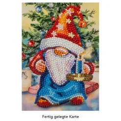 Diamond-Painting-Grußkarte, Wichtel mit Kerze, 11,5cm x 16,5cm, inkl. Zubehör