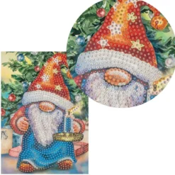 Diamond-Painting-Grußkarte, Wichtel mit Kerze, 11,5cm x 16,5cm, inkl. Zubehör