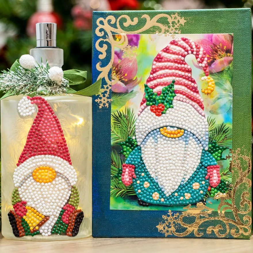 Diamond-Painting-Grußkarte, Wichtel mit Ilex, 11,5cm x 16,5cm, inkl. Zubehör