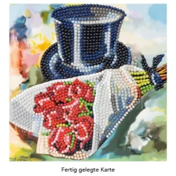 Diamond-Painting-Grußkarte, Zylinder mit Rosenstrauß, 16cm x 16cm, inkl. Zubehör