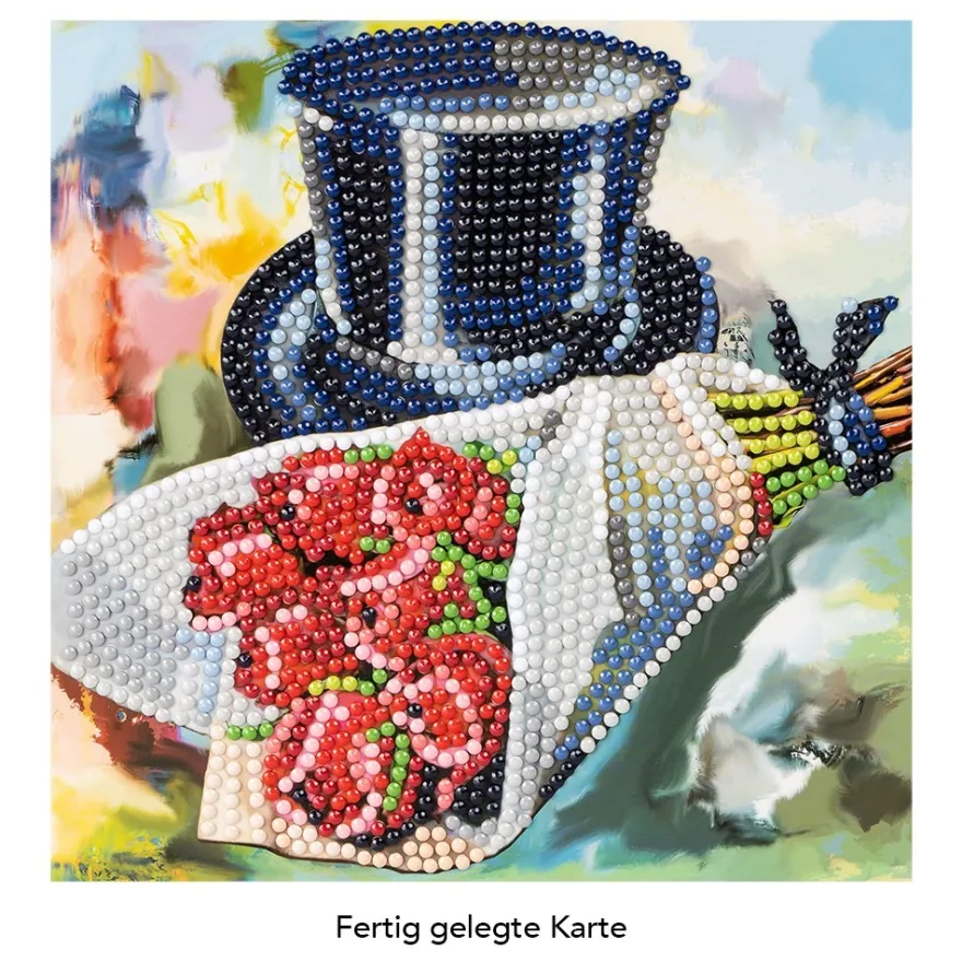 Diamond-Painting-Grußkarte, Zylinder mit Rosenstrauß, 16cm x 16cm, inkl. Zubehör