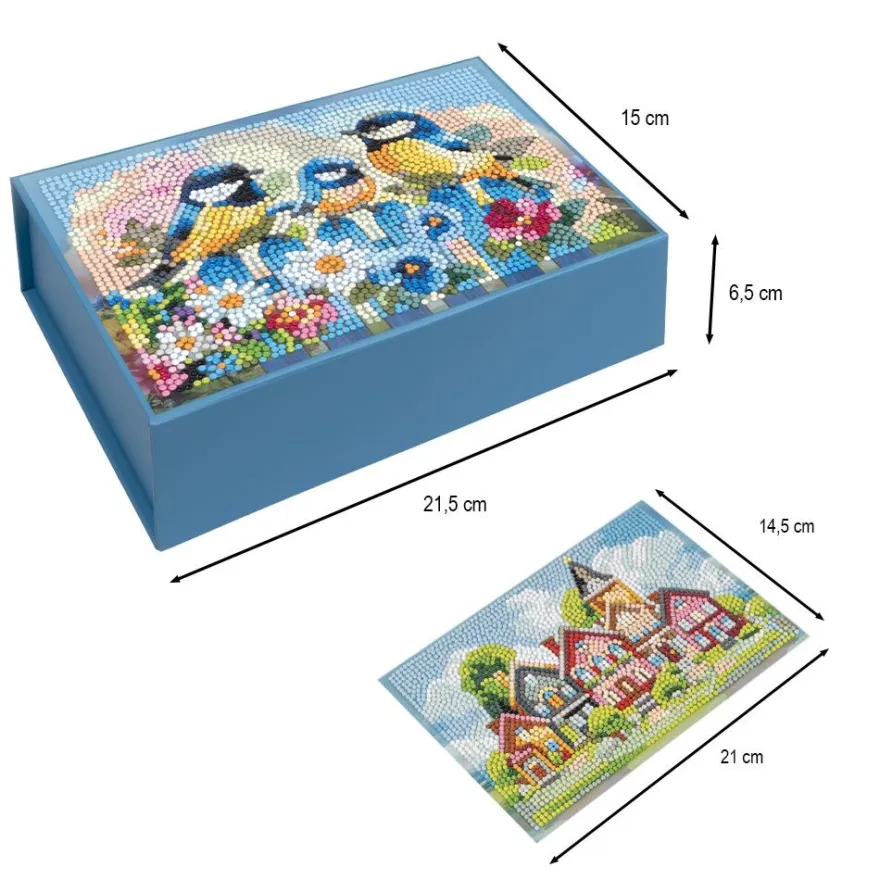 Diamond-Painting-Magnetboxen, Tiere und Häuser, 21,5cm x 15cm x 6,5cm, 900g/m², 3 Stück