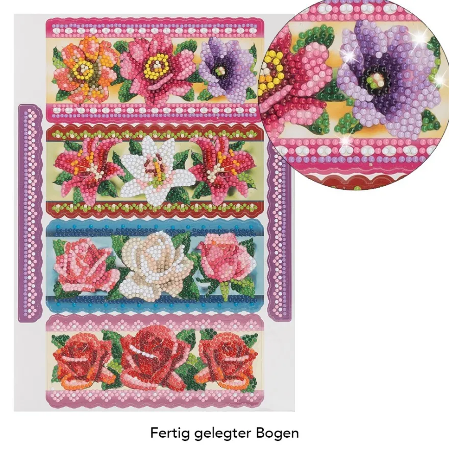 Diamond-Painting-Stanzbogen, Blumenbordüren, DIN A4, 5 Bogen
