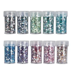 Diamond-Painting-Steine, Strass, irisierend, Sortierung 2, versch. Farben, je 8g, 10 Dosen