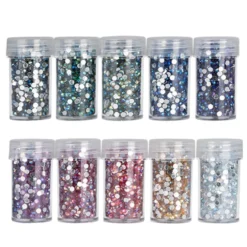 Diamond-Painting-Steine, Strass, irisierend, Sortierung 1, versch. Farben, je 8g, 10 Dosen