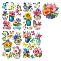 Diamond-Painting-Sticker, Blüten & Schmetterlinge, DIN A4, 4 Bogen