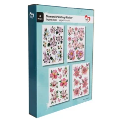 Diamond-Painting-Sticker, Elegante Blüten, DIN A4, 4 Bogen