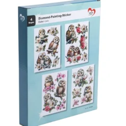 Diamond-Painting-Sticker, Eulen, DIN A4, 4 Bogen