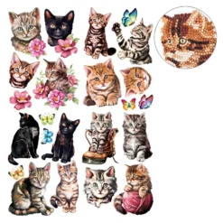Diamond-Painting-Sticker, Katzen, DIN A4, 4 Bogen