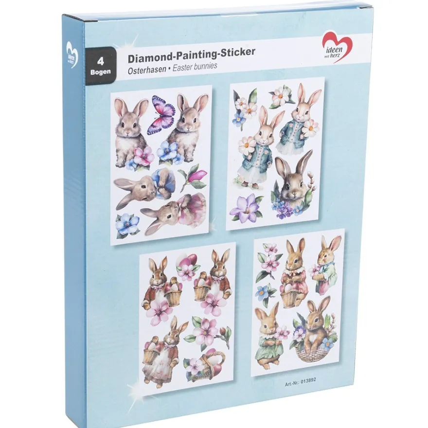 Diamond-Painting-Sticker, Osterhasen, DIN A4, 4 Bogen