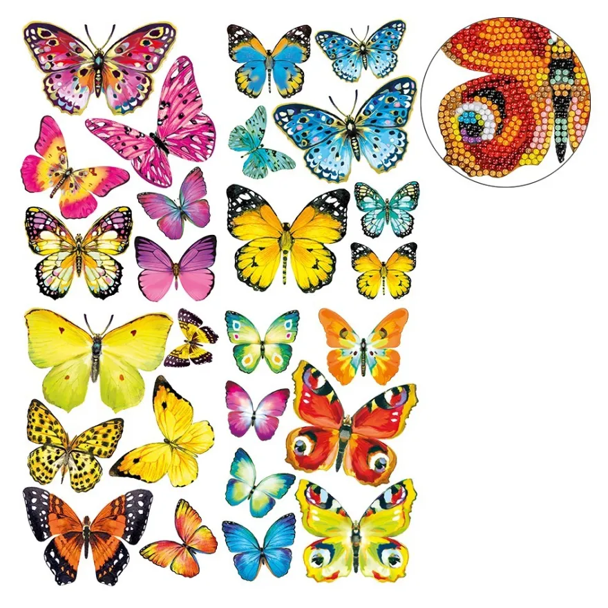 Diamond-Painting-Sticker, Schmetterlinge, DIN A4, 4 Bogen