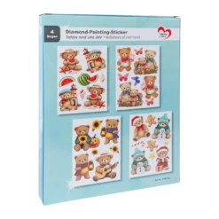 Diamond-Painting-Sticker, Teddys rund ums Jahr, DIN A4, 4 Bogen