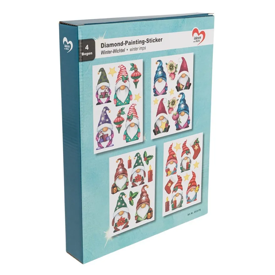 Diamond-Painting-Sticker, Winter-Wichtel, DIN A4, 4 Bogen