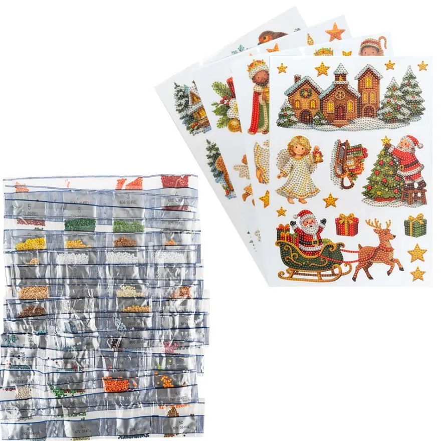 Diamond-Painting-Sticker, Winter/Weihnachten 3, DIN A4, 4 Bogen