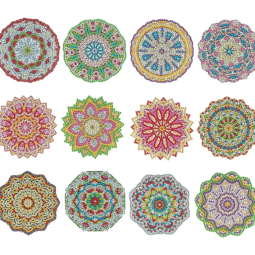 Diamond-Painting-Untersetzer, inkl. Werkzeug & Zubehör, 12 Stück
