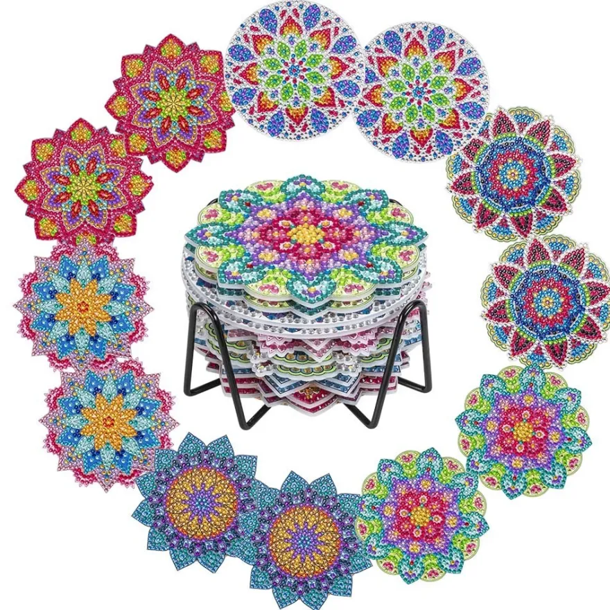 Diamond-Painting-Untersetzer, Mandala 3, inkl. Werkzeug & Zubehör, 12 Stück