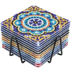 Diamond-Painting-Untersetzer, Mandala 1, inkl. Werkzeug & Zubehör, 12 Stück