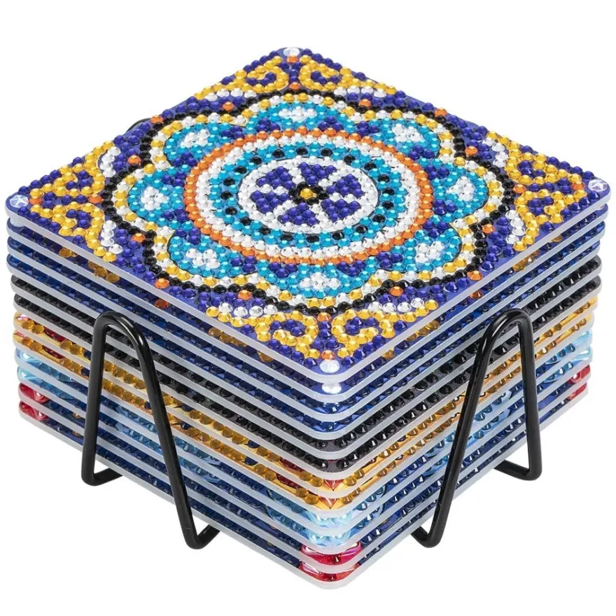 Diamond-Painting-Untersetzer, Mandala 1, inkl. Werkzeug & Zubehör, 12 Stück