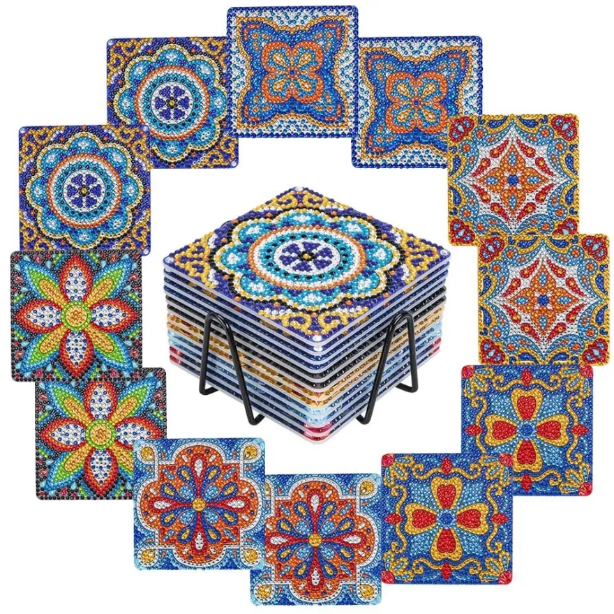 Diamond-Painting-Untersetzer, Mandala 1, inkl. Werkzeug & Zubehör, 12 Stück