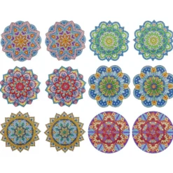 Diamond-Painting-Untersetzer, Mandala 4, inkl. Werkzeug & Zubehör, 12 Stück