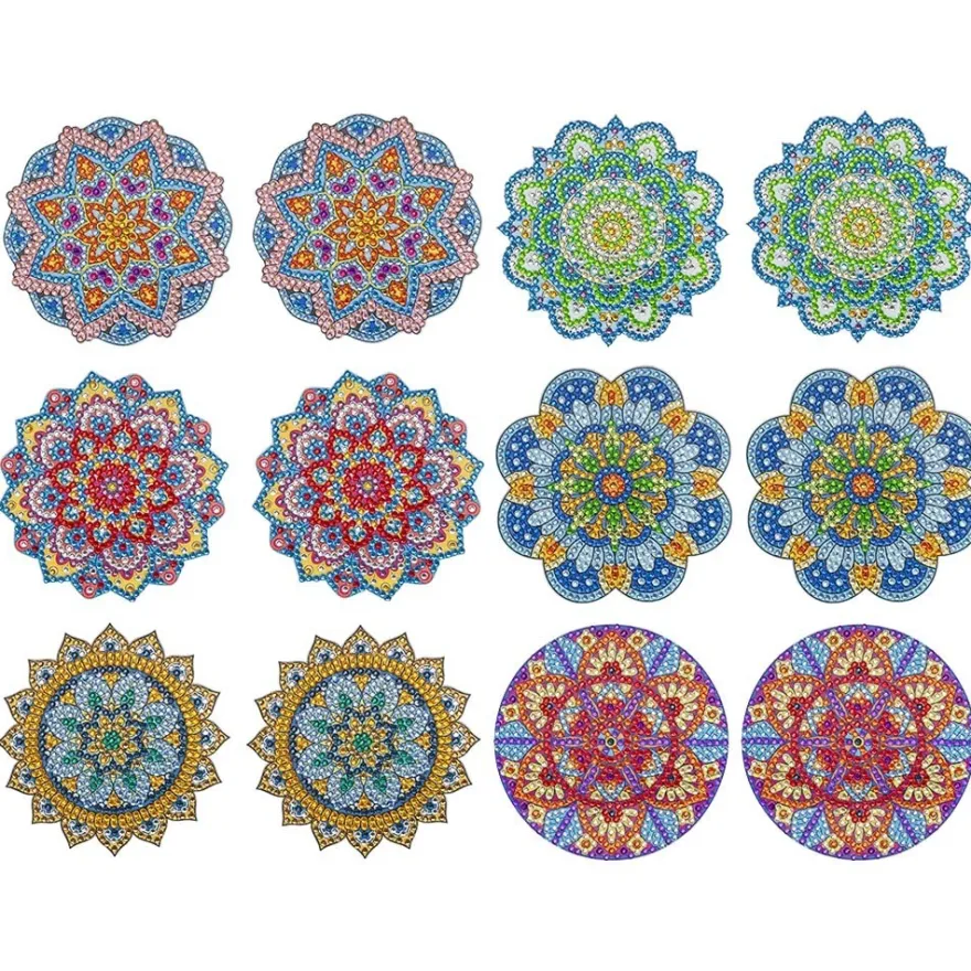 Diamond-Painting-Untersetzer, Mandala 4, inkl. Werkzeug & Zubehör, 12 Stück
