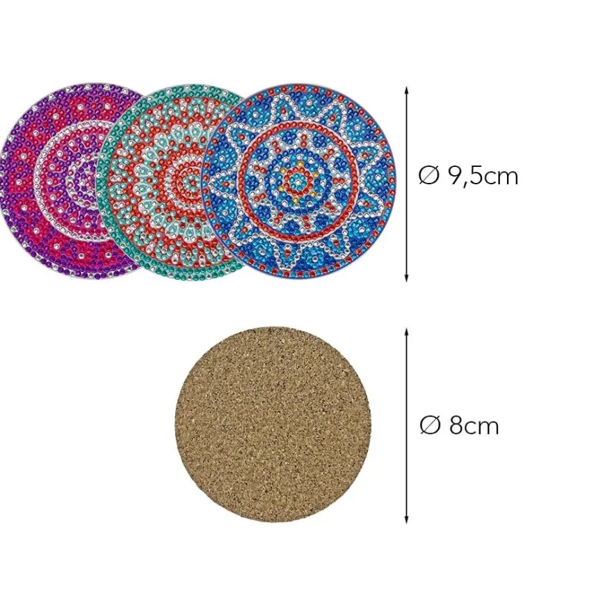 Diamond-Painting-Untersetzer, Mandala 2, inkl. Werkzeug & Zubehör, 12 Stück