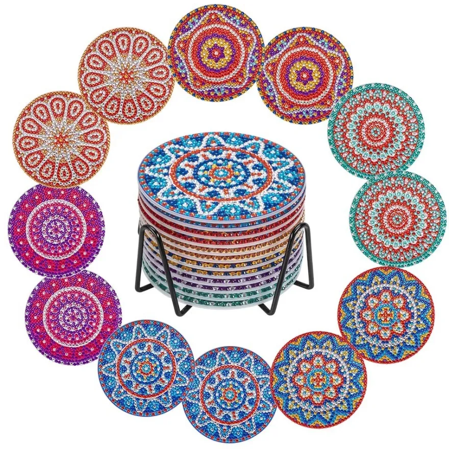 Diamond-Painting-Untersetzer, Mandala 2, inkl. Werkzeug & Zubehör, 12 Stück
