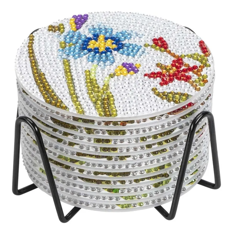 Diamond-Painting-Untersetzer, Blumen, inkl. Werkzeug & Zubehör, 12 Stück