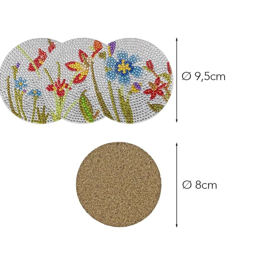 Diamond-Painting-Untersetzer, Blumen, inkl. Werkzeug & Zubehör, 12 Stück