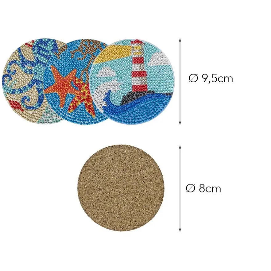 Diamond-Painting-Untersetzer, Maritim 2, inkl. Werkzeug & Zubehör, 12 Stück