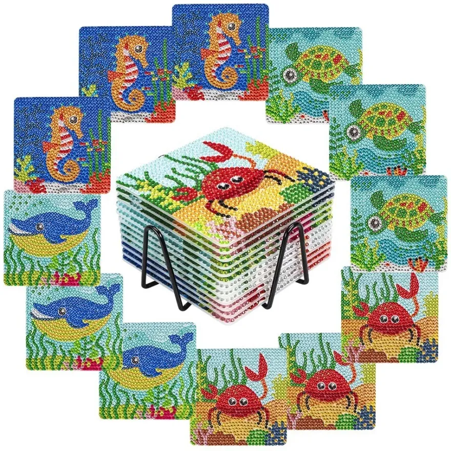 Diamond-Painting-Untersetzer, Maritim 1, inkl. Werkzeug & Zubehör, 12 Stück