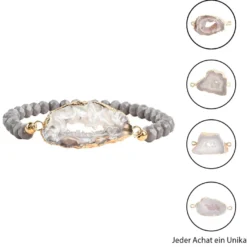DIY-Schmuckarmband, Achat, grau mit Goldunrandung, 39-teilig
