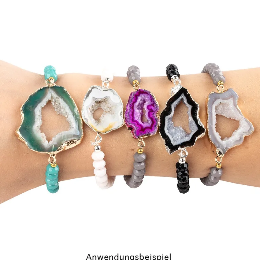 DIY-Schmuckarmband, Achat, schwarz mit Silberumrandung, 39-teilig