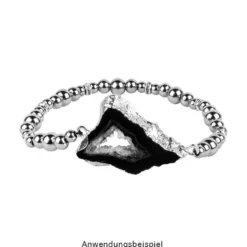 DIY-Schmuckarmband, Achat, schwarz mit Silberumrandung, 39-teilig