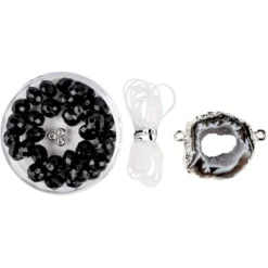 DIY-Schmuckarmband, Achat, schwarz mit Silberumrandung, 39-teilig