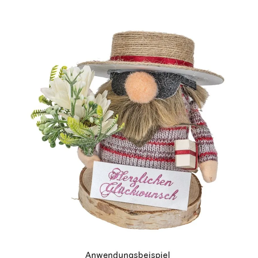 DIY-Wichtel, Bente, 15cm hoch, 8-teilig, rot-grau gestreift