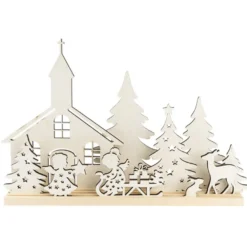 3-D Landschaft zum Stecken, Kirche & Engelchen, Podest & versch. Holzelemente, 11-teilig