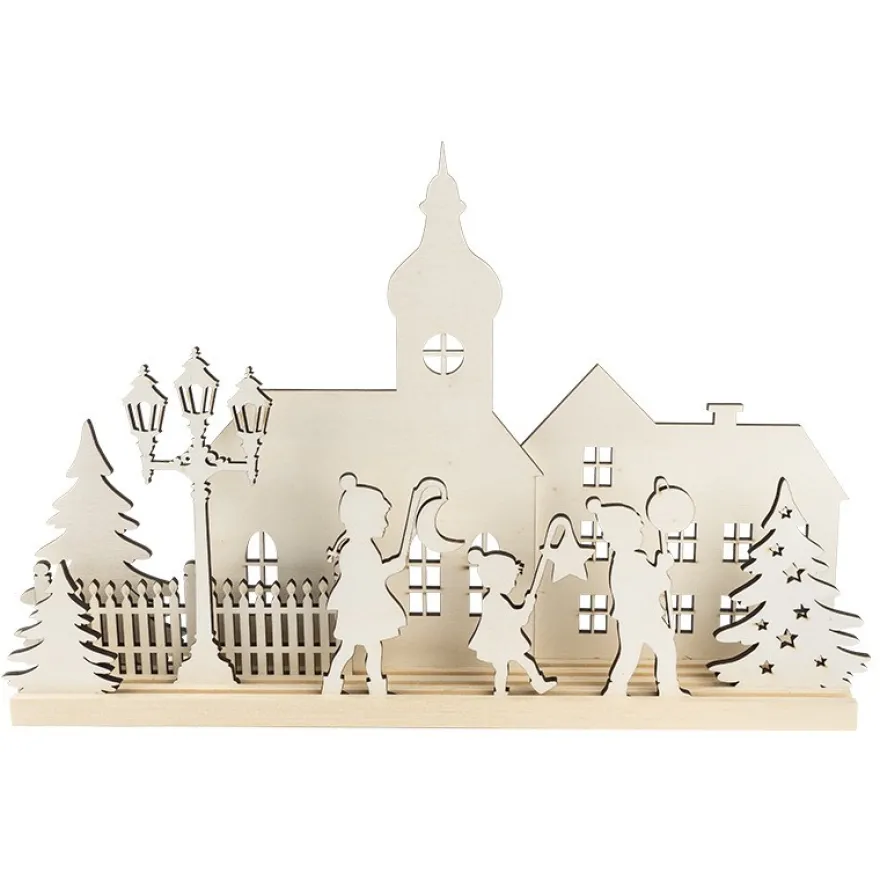 3-D Landschaft zum Stecken, Laternenkinder, Podest & versch. Holzelemente, 11-teilig