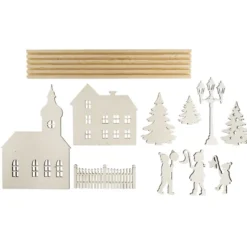 3-D Landschaft zum Stecken, Laternenkinder, Podest & versch. Holzelemente, 11-teilig