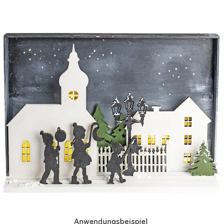 3-D Landschaft zum Stecken, Laternenkinder, Podest & versch. Holzelemente, 11-teilig