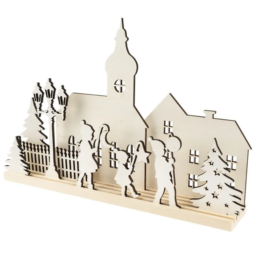 3-D Landschaft zum Stecken, Laternenkinder, Podest & versch. Holzelemente, 11-teilig