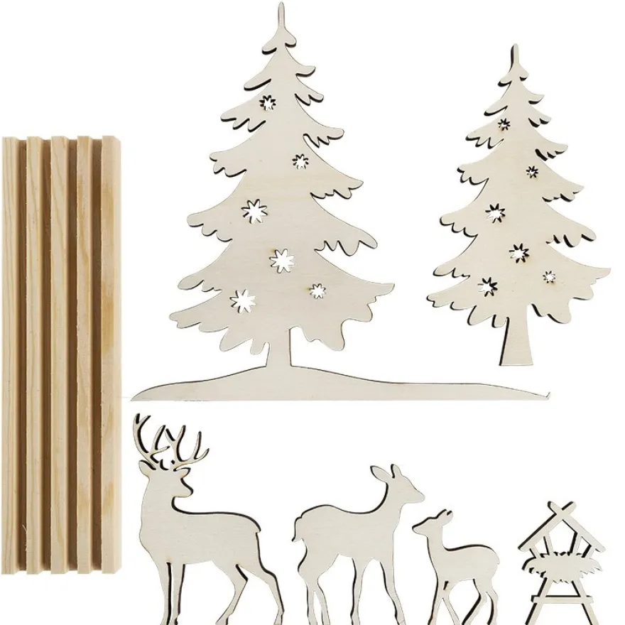 3-D Landschaft zum Stecken, Waldszene, Podest & versch. Holzelemente, 7-teilig
