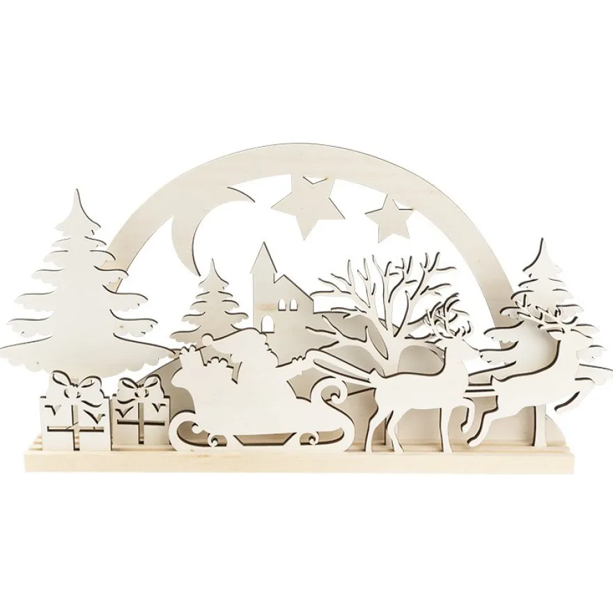 3-D Landschaft zum Stecken, Weihnachtsmann, Podest & versch. Holzelemente, 11-teilig