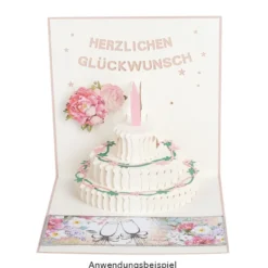 3-D Laser-Grußkarte & Umschlag, Herzlichen Glückwunsch, Altrosé-perlmutt, 15cm x 15cm, 250g/m²
